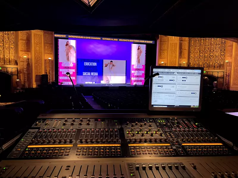 Mixing console set up in a theater