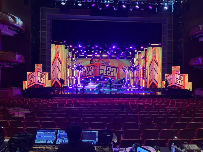Theater stage framed by LED video walls